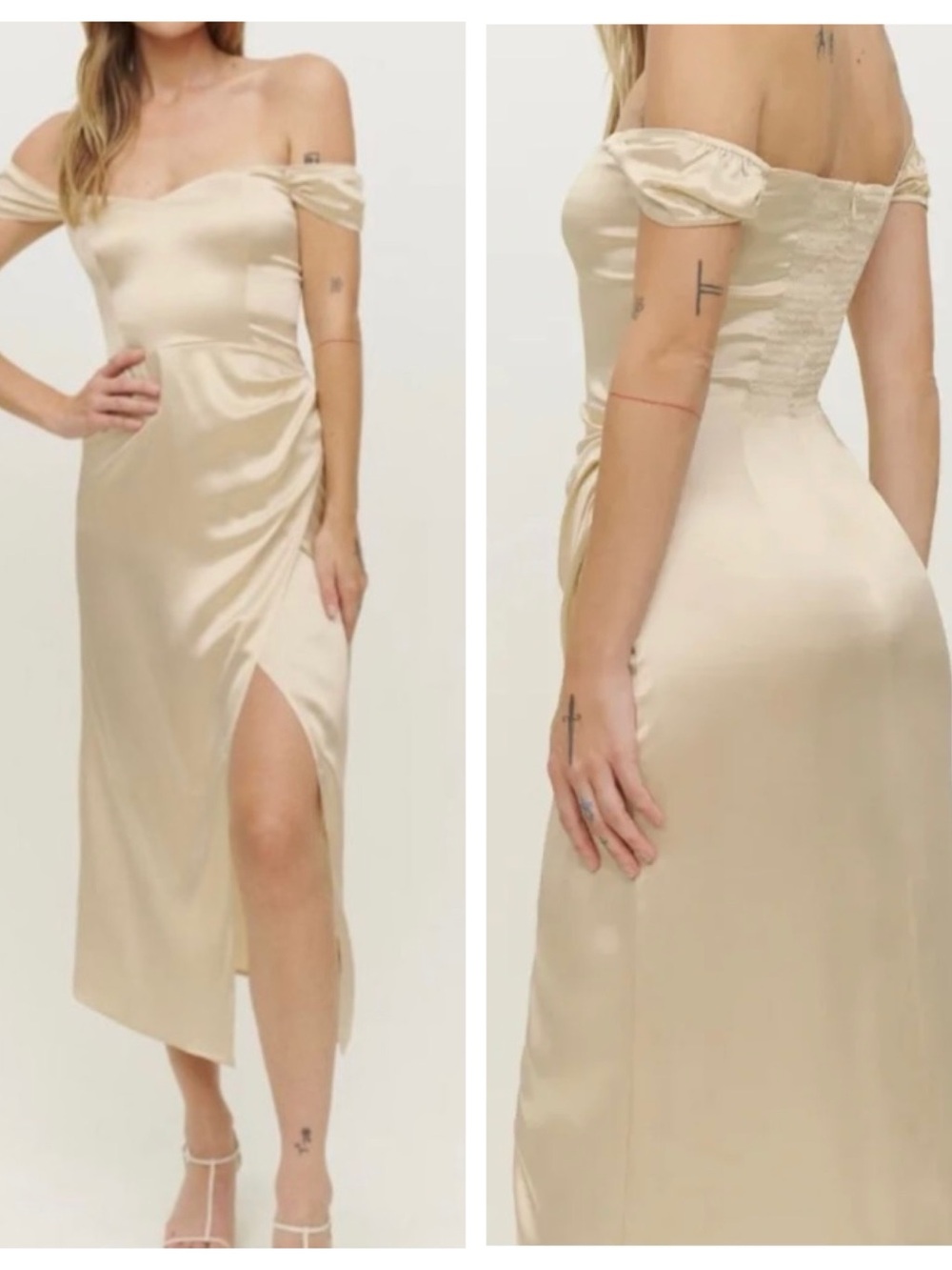 NWT Reformation Genesis 100% Silk Ivory Off Shoulder Midi Dress Size 4